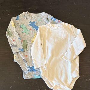 2 Garanimals Gray Dinosaur & Cream Ribbed Bodysuits
